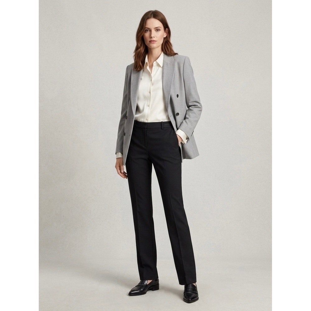 Hugo Boss Tamea Black Virgin Wool Blend Straight Leg Dress Pants Womens US 2